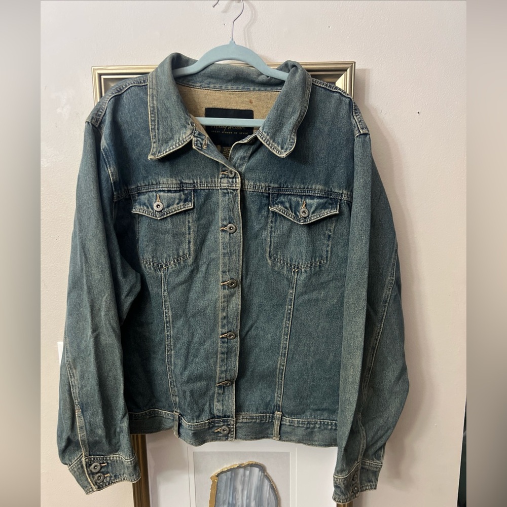 Ashley Stewart Distressed Denim Jacket in Faded Blue 24W